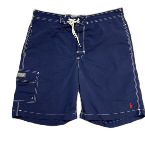 Polo Ralph Lauren Navy Cargo Drawstring Shorts Swim Trunks Size Medium - Picture 1 of 16